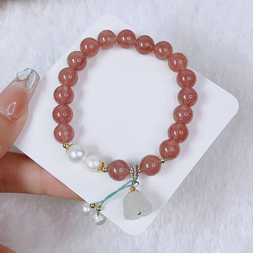 Natural Strawberry Quartz Crystal Chalcedony Lily of the Valley Pearl Tassel Positive Bracelet