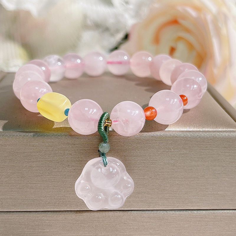 Natural Strawberry Quartz Crystal Cat Claws Charm Positive Bracelet