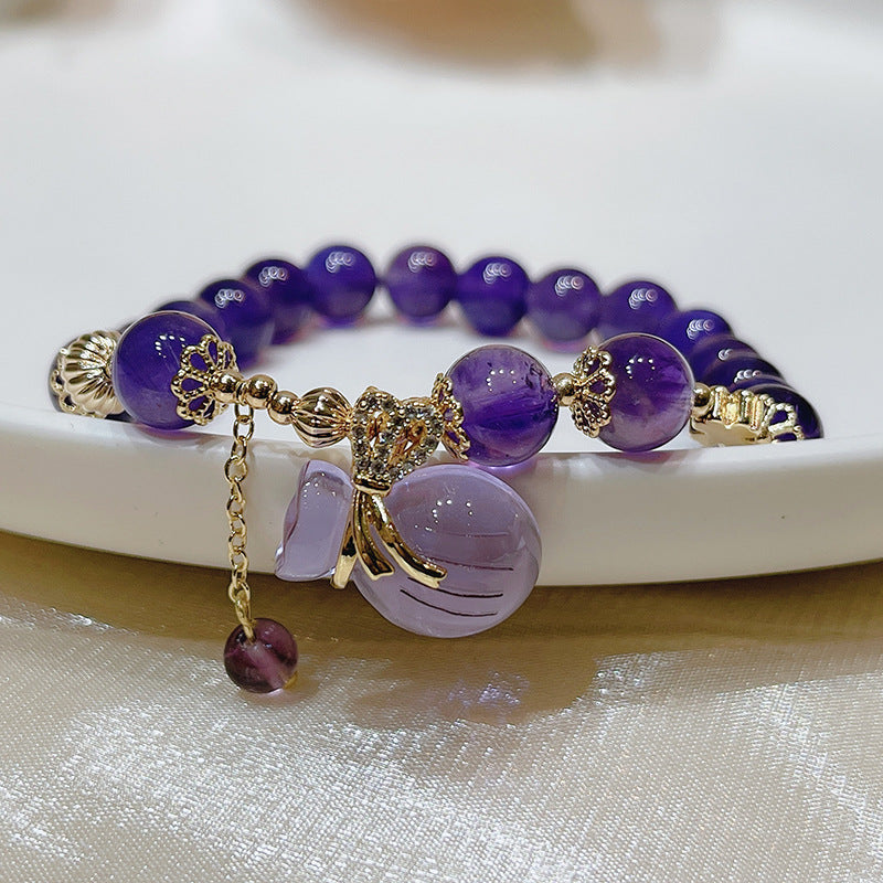 Natural Amethyst Crystal Lucky Bag Charm Bracelet