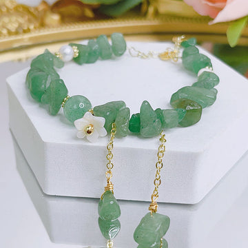 Natural Crushed Stone Green Crystal Blessing Wealth Bracelet