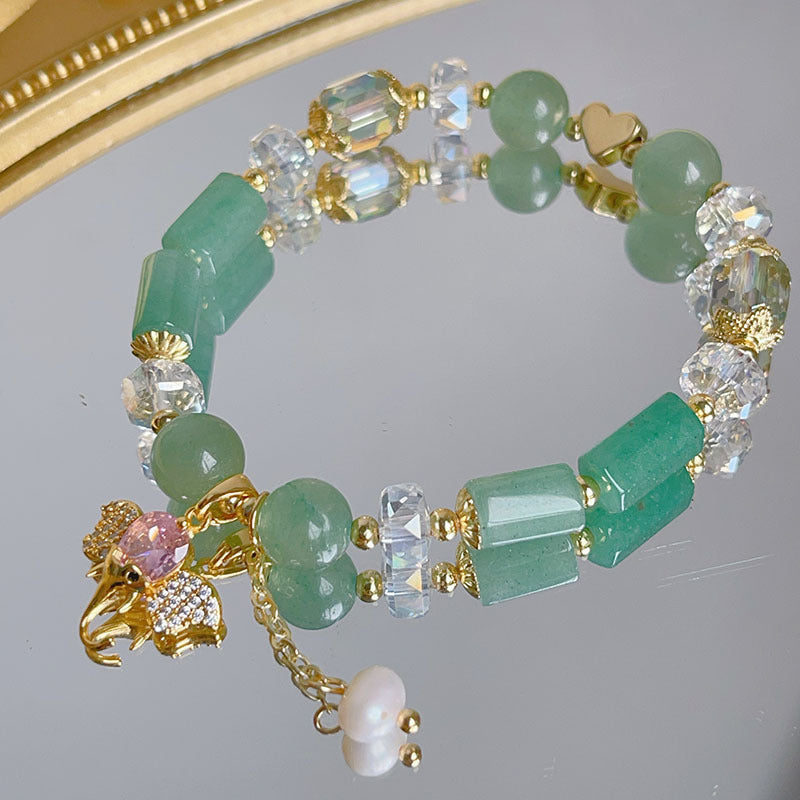 Natural Lucky Baby Elephant Green Crystal Blessing Wealth Bracelet