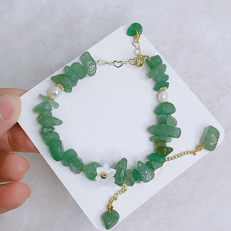 Natural Crushed Stone Green Crystal Blessing Wealth Bracelet