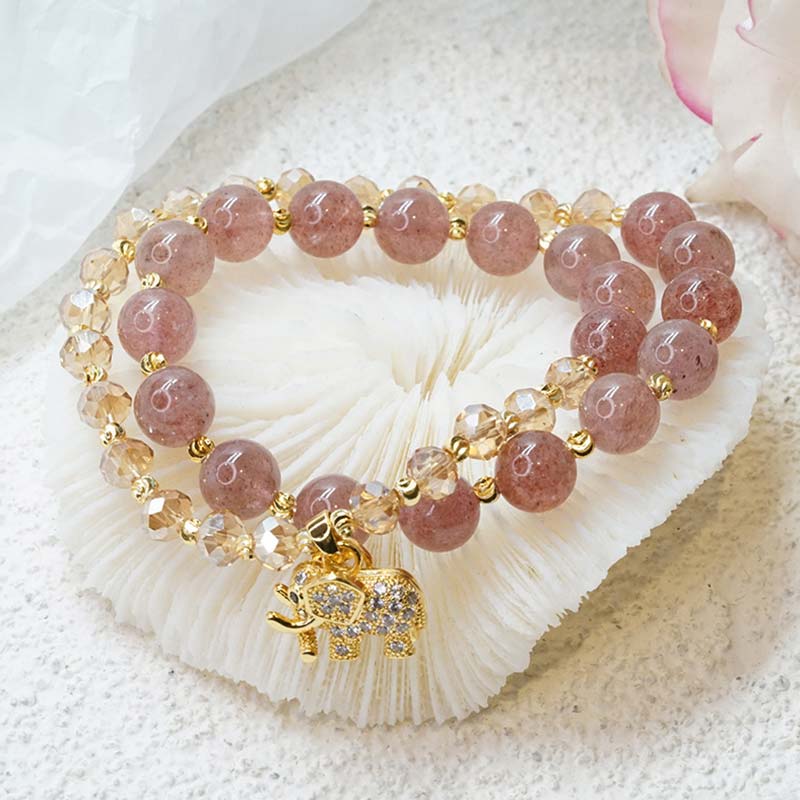 Rose Quartz Elephant Healing Energy Charm Bracelet